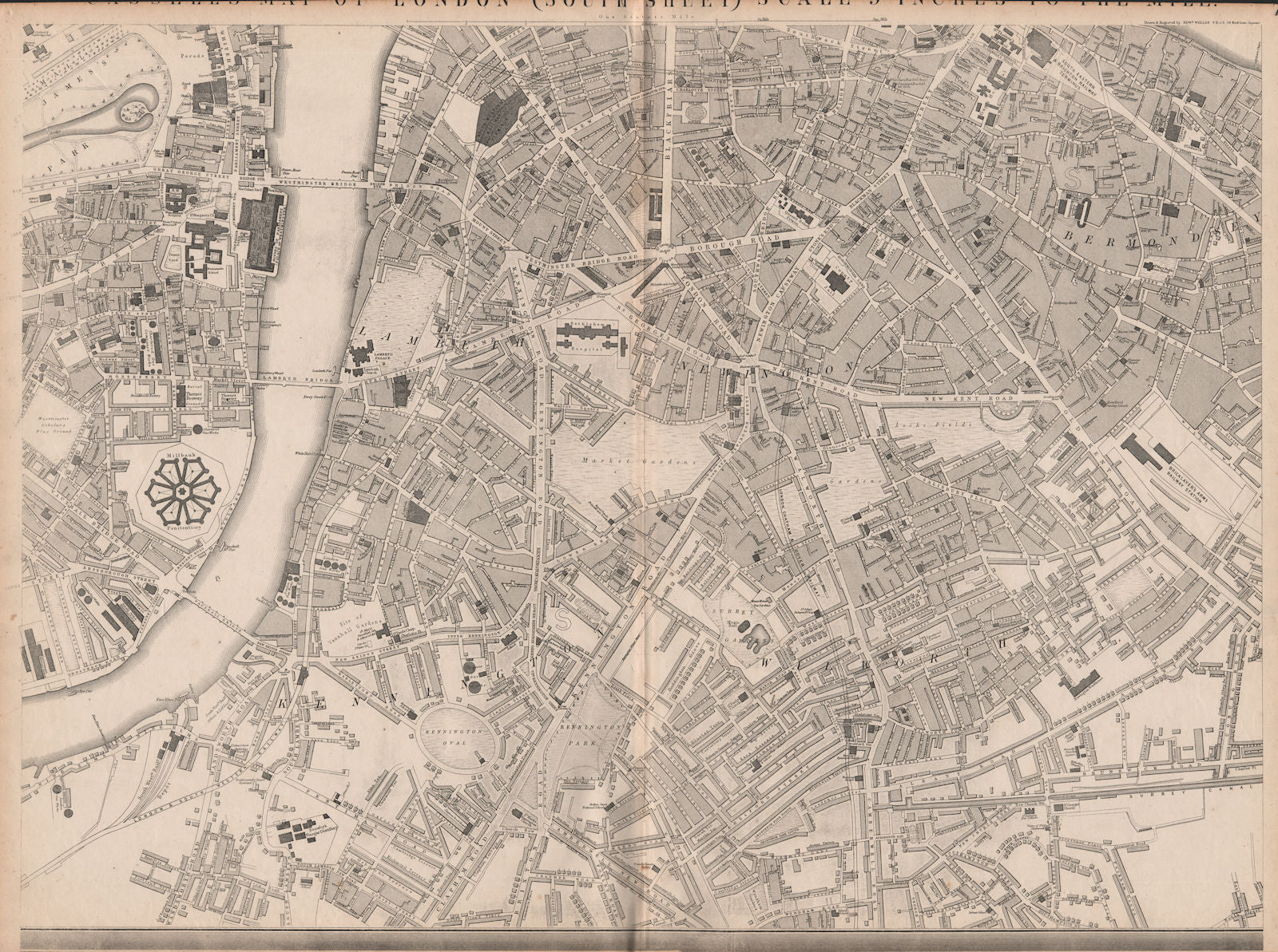 'CASSELLS LONDON S. Southwark Bermondsey Lambeth Westminster. WELLER 1862 map